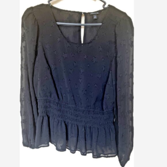 Torrid Top Blouse Women's Size XL 14-16 Black Chiffon W/Stars Elastic Waist - Picture 3 of 6